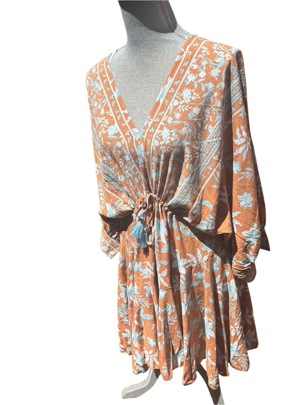Floral Boho Mini Dress Baltic Born L Cottagecore Coastal Beachey Girlhoodcore - Picture 3 of 11